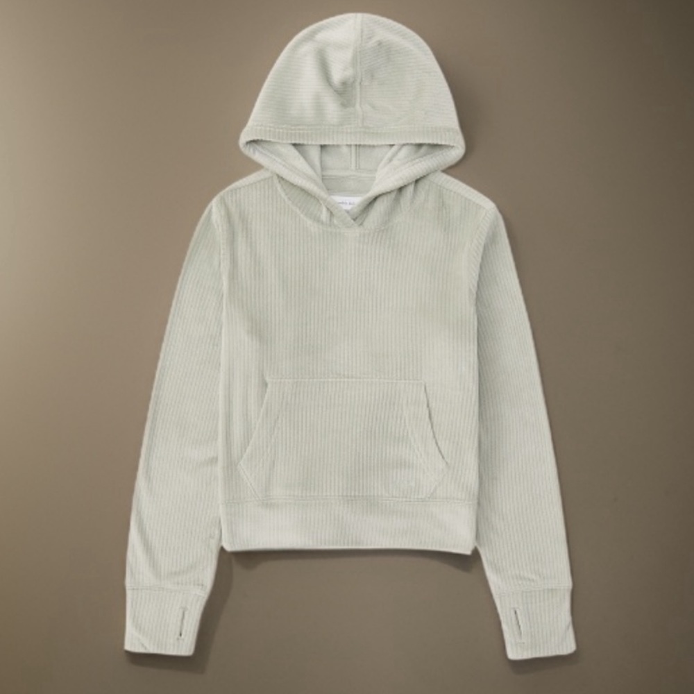 ABERCROMBIE KIDS • Sage Green Cozy Ribbed Popover Hoodie Sweater Sweatshirt